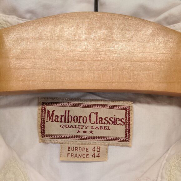 Marlboro Classics Pearl Snap Shirt Mens M Long Sleeve White Chest Pockets - Picture 9 of 13